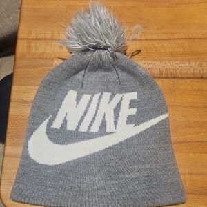 Nike  Gray Knit Hat with Pom